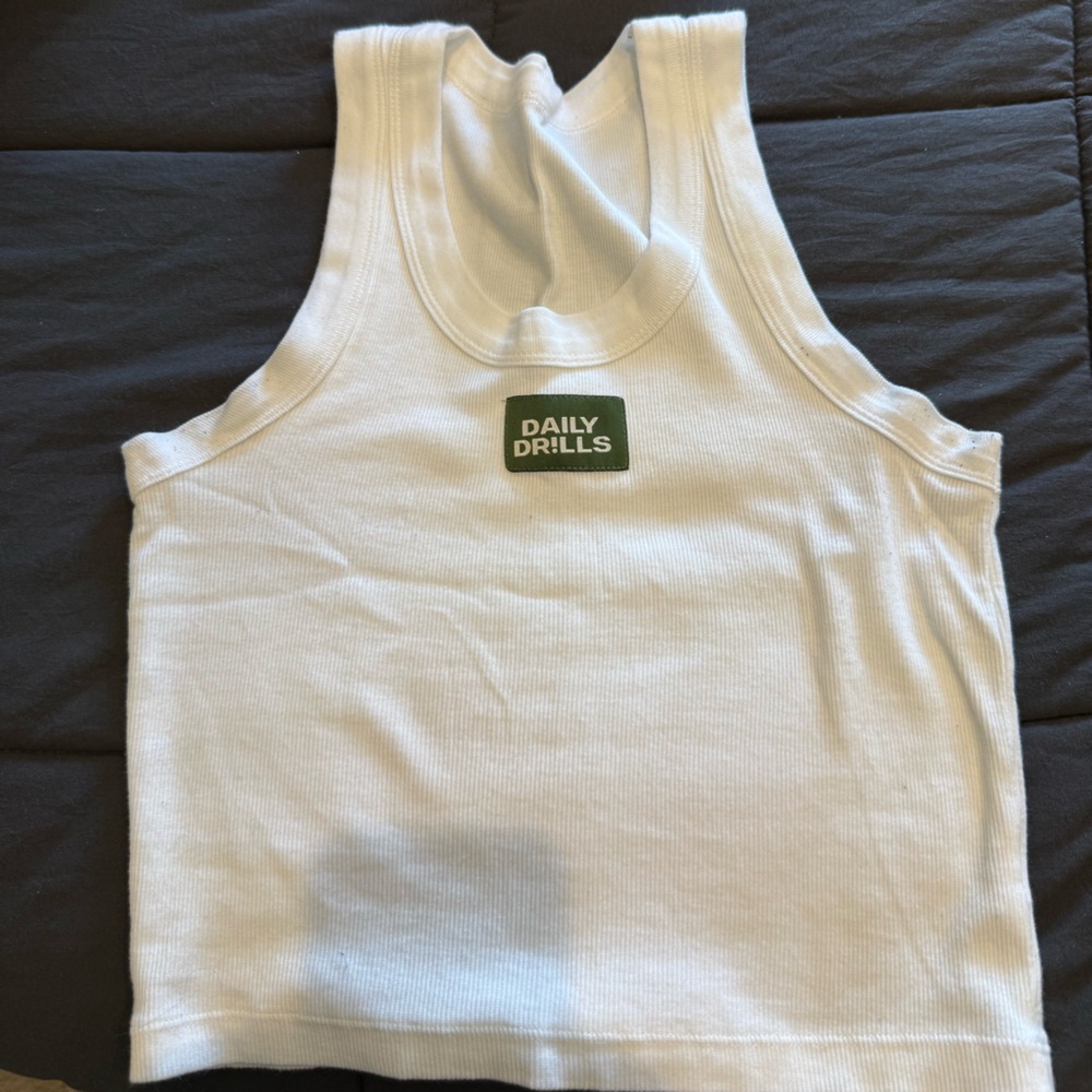 White Ribbed Daily Drills Tank Top